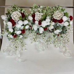 Bridal Hanging Flower Decorations White & Red Roses