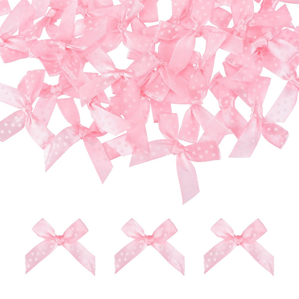 50Pcs Mini Ribbon Bows 2″ Tiny Bows with Polka Dots for Crafts Light Pink