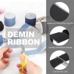 For Uxcell Denim Ribbon, 6 Rolls 1.5»×2 Yard Frayed Fabric, Black
