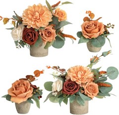 Ling’s Moment Terracotta Artificial Flowers with Vase Table Decorations Weddi…