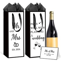 Wedding Wine Gift Bag with Tissue 1 count (Pack of 1), black white wine bag