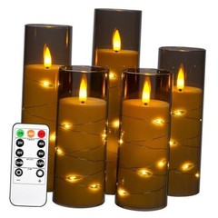 Flameless Candle Light, Battery Candle with recessed String Light, 5 Grey#5*1