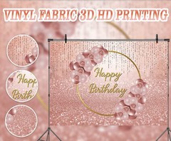 Pink Rose Gold Happy Birthday Backdrop Glitter Rose Gold Floral Balloon Bokeh…