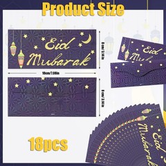 18pcs Eid Mubarak Envelopes for Money, 7 x 3.1 Inch Al-Adha Gift M, blue