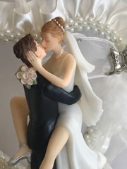 Western Honeymoon Night, Pearl, Heart Ivory and Silver Cake Top