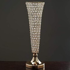24″ Gold Crystal Beaded Trumpet Vase Centerpieces Set of 2 Wedding Decor, New