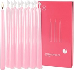 YOROXRG 24 Pink Taper Candles, 7-8 Hr Burn, Unscented, Smokeless, .75″x10″