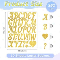 360Pcs Letter Stickers Glitter Alphabet Stickers 2 Inch Self Adhesive Waterpr…