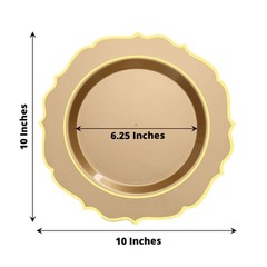 20 GOLD 10.5″ Round Plastic Dinner Plates GOLD Scalloped Rim Events
