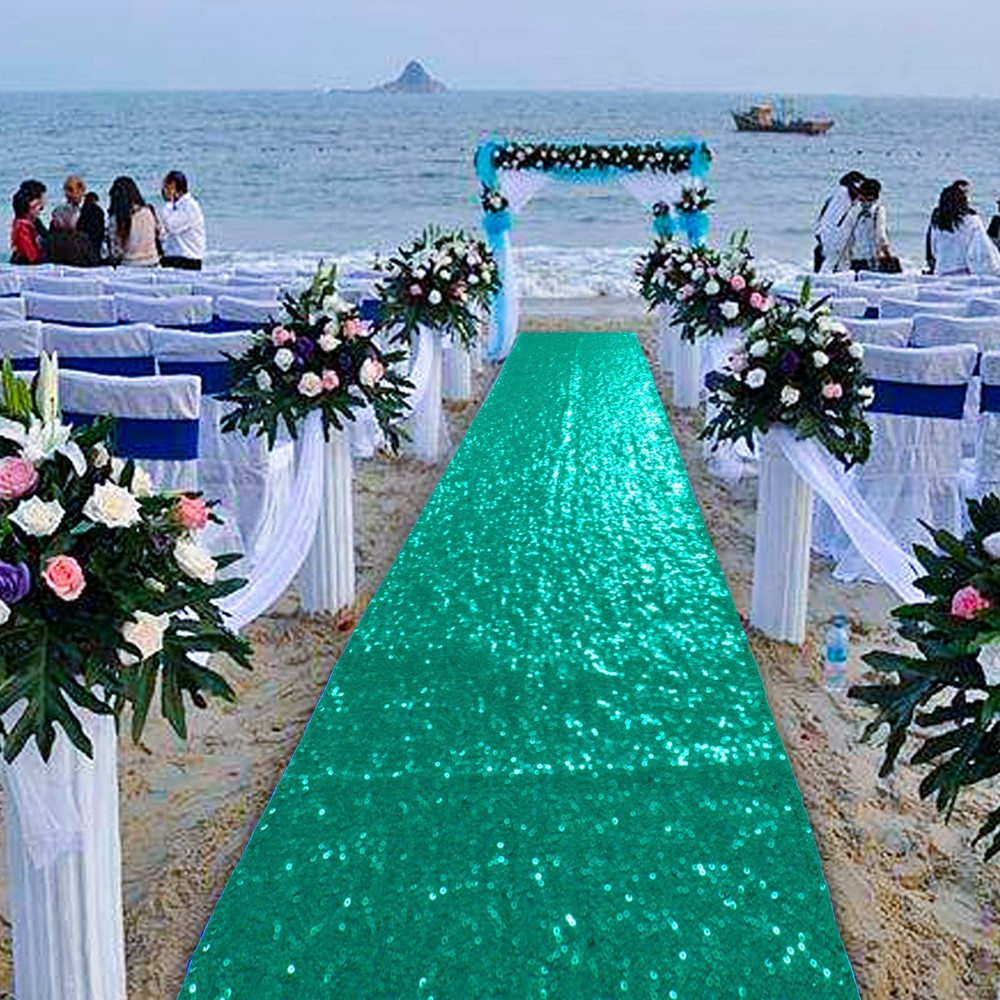 Duobao Aisle Runners For Weddings 2Ftx15Ft Green Sequin Aisle-Runner Wedding