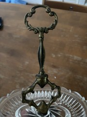 Brass & Etched Glass Vintage Ashtray Centerpiece 16 IN.
