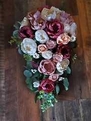Mauve Pink Burgundy Cascade Sola Wood Bridal Bouquet Artificial Wedding Flowers