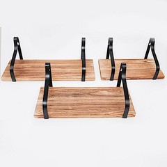 3 NATURAL Rectangular Metal Wood FLOATING SHELVES Living Room Home Decorations