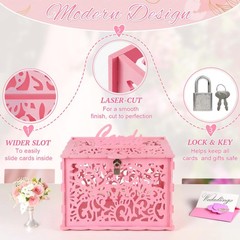 Pink Wedding Card with Lock, PVC Gift Card for Wedding Reception Decorations,…