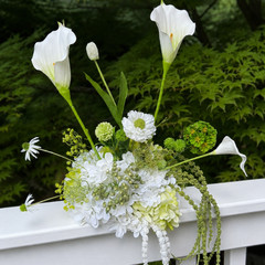White Green Faux Floral Centerpiece Wedding Table Runner Arrangement Decor