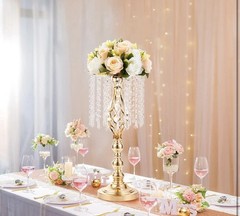 Set of 2 Gold Crystal Wedding Centerpiece Vases with Artificial Flowers 49cm 55с