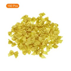 150Pcs Mini Ribbon Bows 13″ Mini Fabric Satin Ribbon Gift Flower Bow Gold