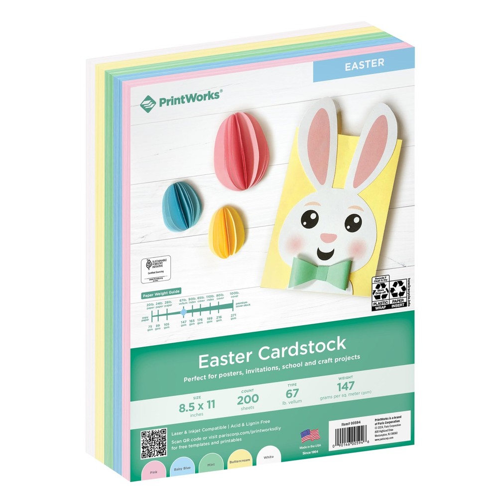 PrintWorks Easter Cardstock 8.5″ x 11″ – 200 Sheets – 5 Assorted Pastel Cards…
