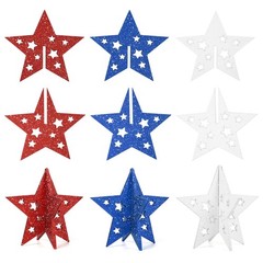 6 Inch Labor Day Decorations Wooden Stars Set 3D Patriotic Table Signs Decor
