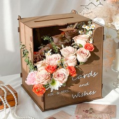 Brown Wooden Wedding Card Box Wave Flower Trough Reception Money Gift Boxes