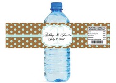 Kraft Paper & Mint Glitter Dots Wedding Anniversary Party Water Bottle Labels
