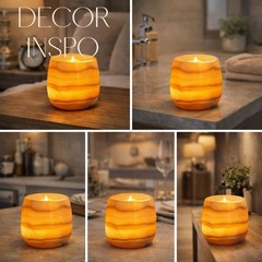 CraftsOfEgypt Egyptian Real Alabaster Stone/Marble Candle Yellowish and White