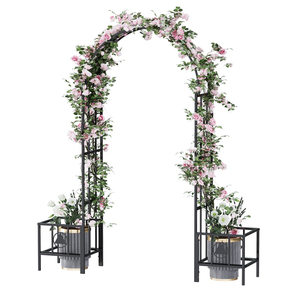 7.5FT Steel Garden Arch Trellis W/Planters For Climbing Plant Outdoor Wedding