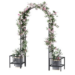 7.5FT Steel Garden Arch Trellis W/Planters For Climbing Plant Outdoor Wedding