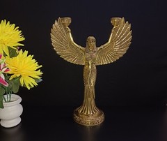 Egyptian Queen Flambeau Lamp Idol Brass Goddess Patio Room Candle Holder CA845