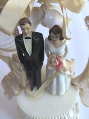 Vintage Wedding Cake Topper Bride Groom Lace Bell Lace