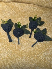 Set Of Four Denim Bridal Wedding Rose Boutonnières For Groomsmen