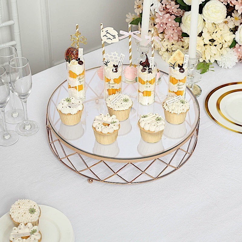 GOLD CLEAR 16″ Round Metal Glass Geometric CAKE STAND Party Wedding Decorations