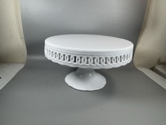 Vintage White Milk Glass Pedestal Cake Stand Openwork Edge 8” Round