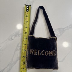 WELCOME/GO AWAY Honeymoon/Wedding gift Velvet, gold thread, bells-hangs on door