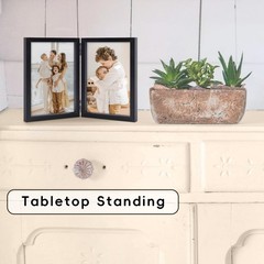 5×7 Picture Frames Double Black Photo Frame Folding Vertical Stand Display Si…