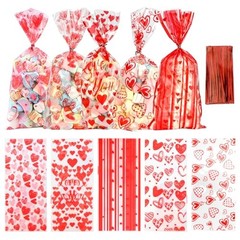 Valentine Treat Bags, 100 Pcs 1 count (Pack of 100) Red-Valentine Style1