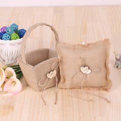 1 Set Rustic Ring Bearer Pillow Flower Basket For Wedding Premium