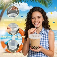 Drink Buckets with Lids and Straws, Reusable Clear Plastic Party 30 Sets 34 oz