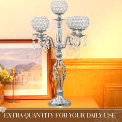 5 Arm Crystal Candelabra Centerpieces – 4 Pcs Silver for Weddings & Events