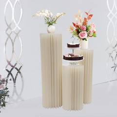 3x Foldable Cardboard Flower Stands Columns Wedding Decor Display With PVC Plate