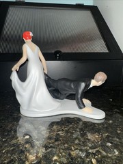 Red Haired Bride Pulling Hubby Wedding Topper