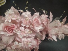 1970s Vintage Silk Wedding Bouquet, 18″ Satin Leaves, Roses, Stephanotis, Pearls