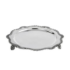 Silver-Plated Brass Decorative Tray with Ornate Border