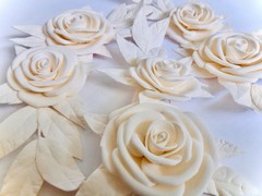 Handcrafted foam flowers for wedding invitation boxes and cards