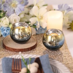 Navy Votive Candle Holders Set of 12, Round Round–2″W x 2″H Navy Blue+gold