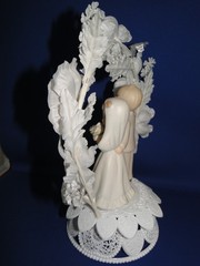 New Orchid Cascade Wedding Cake Top, «Lefton» adorable couple #420