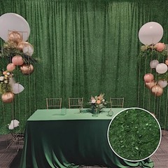 8ft x 8ft GREEN Polyester Backdrop CURTAIN Drape Panel Shaggy Fringe Party Event