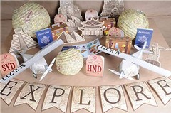Pack of 9 Luggage Favor Boxes in Brown, World Traveler Suitcase Birthday