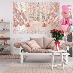 Renaiss Rose Gold 50th Birthday Backdrop for Women Fabric 7x5ft Rose Gold Dia…