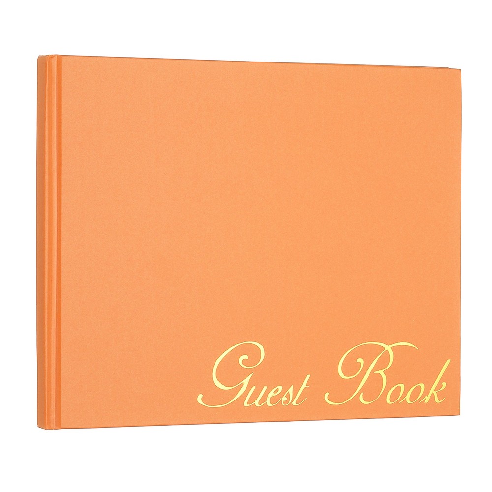 Elegant Guestbook, 9″x7″ Offset Paper Wedding Guest Book, Orange Red
